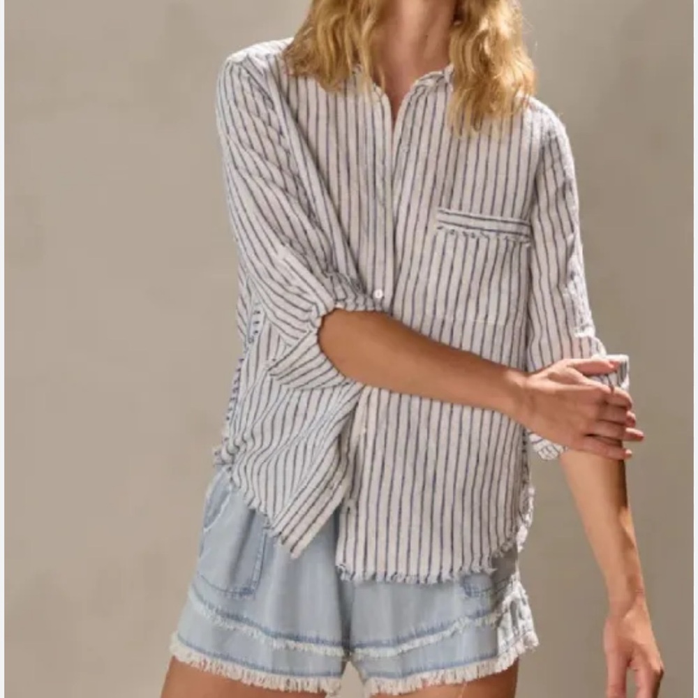 Melissa Nepton - 100% linen Keny Stripe Shirt Wide Blue size XS